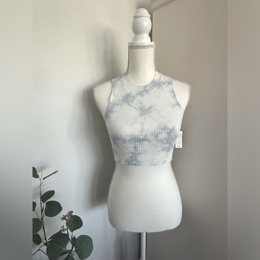 Aerie Blue and White Tie Dye Ribbed Sleeveless Crop Top Size XS
